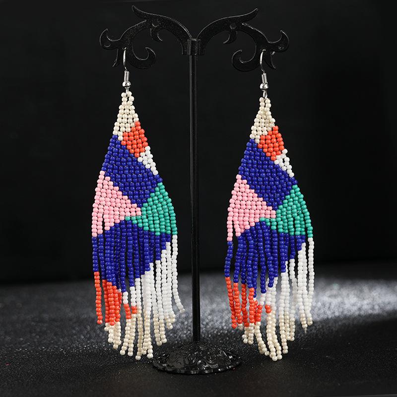 Hand-woven Bohemian Floral Ethnic Style Fringed Earrings Niche Personality Retro Color Earrings Tide