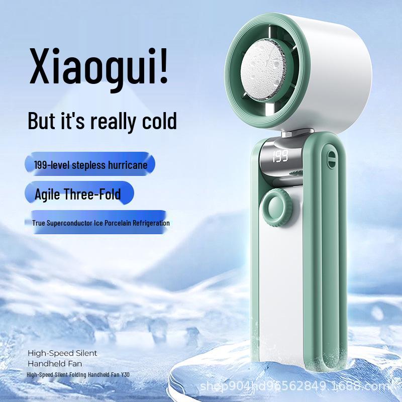 Rechargeable Mini Handheld Folding Fan with High-Speed Semiconductor Cooling White-Green