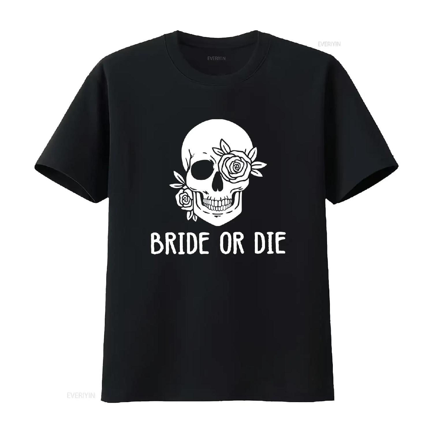 

Bride or Die Skull T Shirt Bachelorette Party Funny Bridal Shower Unique Wedding vintage Washed Unisex Versatile Casual Soft S чорний