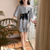 Summer cute cartoon cat print Women's Pajamas Set O-Neck T shirt & Shorts Sleepwear 2 Pieces sets pajama for girl Youth Homewear
