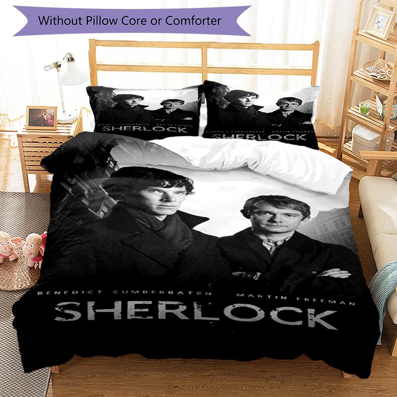 3pcs Sherlock Holmes Bedding Set Duvet Cover Closure Includes 1 Duvet Cover & 2 Pillowcases, Soft and Comfortable for All Seasons.