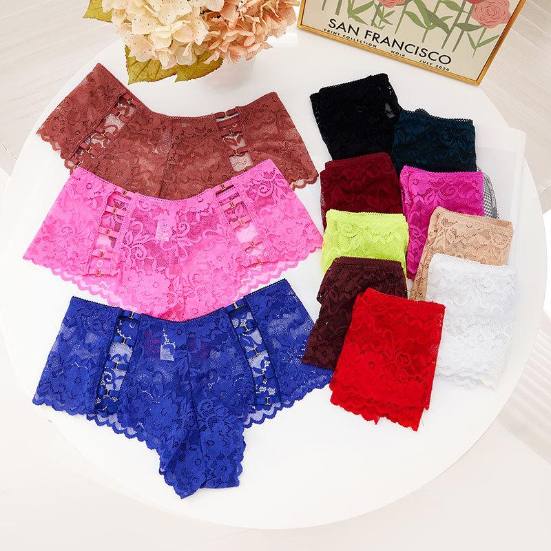 12 Color Women's Panties Underwear Sexy Hollow Middle Waist Briefs Lace Flower Breathable Underpants Europe Plus Size Lingerie