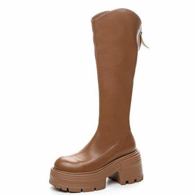 Mode 9CM Lackleder Mikrofaser Damen Plateau Keil Mode Winter Herbst Stiefeletten Reißverschluss Mode Stiefel Frühling Block Kniehohe Schuhe