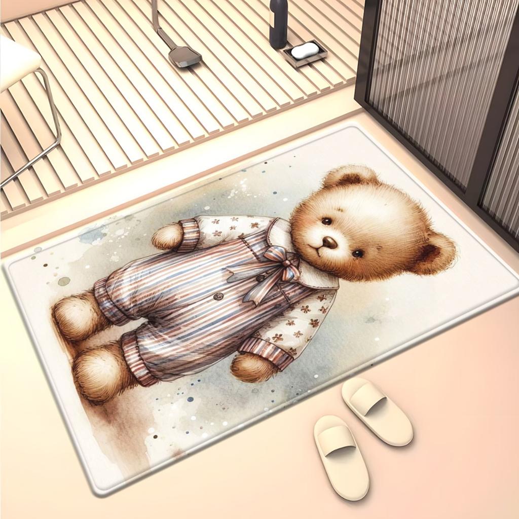 Adorable Teddy Bear In Overalls Cartoon Rug Fornursery Kids Roomsoft Plush Floormatchild Friendly Area Rug Crystal Velvet Carpet