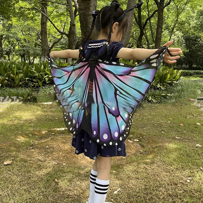 Boys Girls Shawl Butterfly Wing Dancing Party Photo Fairy Cosplay Accessory Christmas Halloween Dress up Cape Coverups