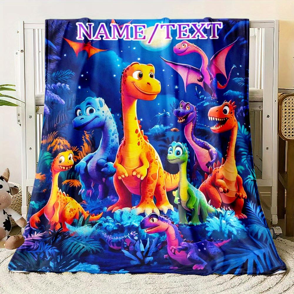 Custom Cartoon Dinosaur Fleece Blanket Personalized Name Soft Warm Kids Throw All Season Bedding Gift For Boys Girls