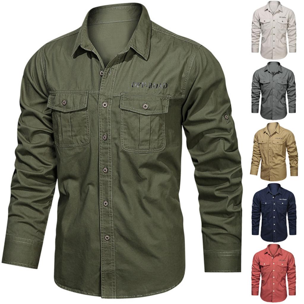 Pánská košile s dvojitými kapsami, ležérní top s dlouhým rukávem, módní kardigan