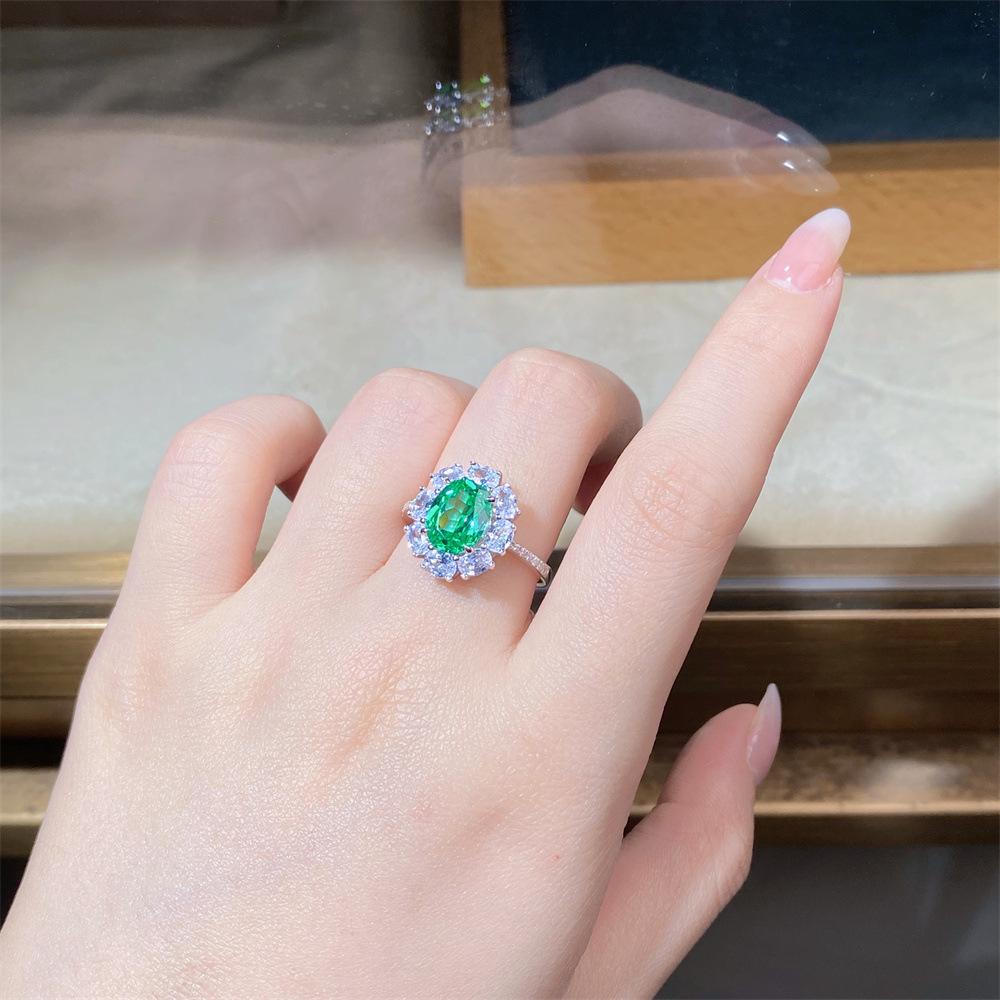 Smaragd Pagodenschliff 925 Sterlingsilber Ring mit Grünem Diamant Eisblume Edelstein