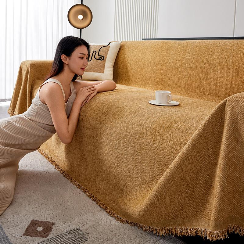 Grey Herringbone Pattern Chenille Sofa Cover Sofa Towel Four Seasons Universal Anti-Cat Washable Sofa Blanket Cushion Protector