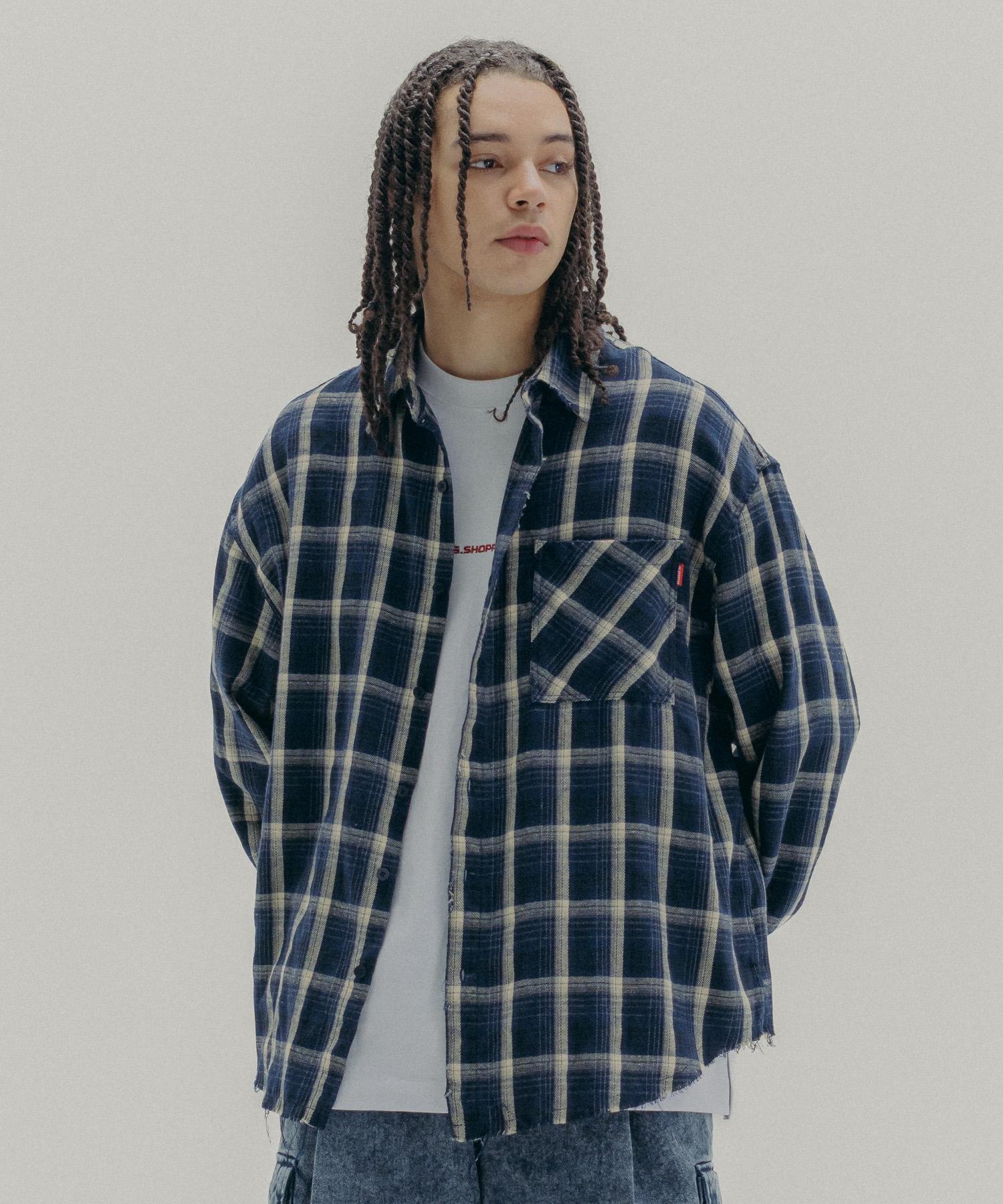Ps Shopper Oversized Damaged Washed Check Shirt [Navy] L
