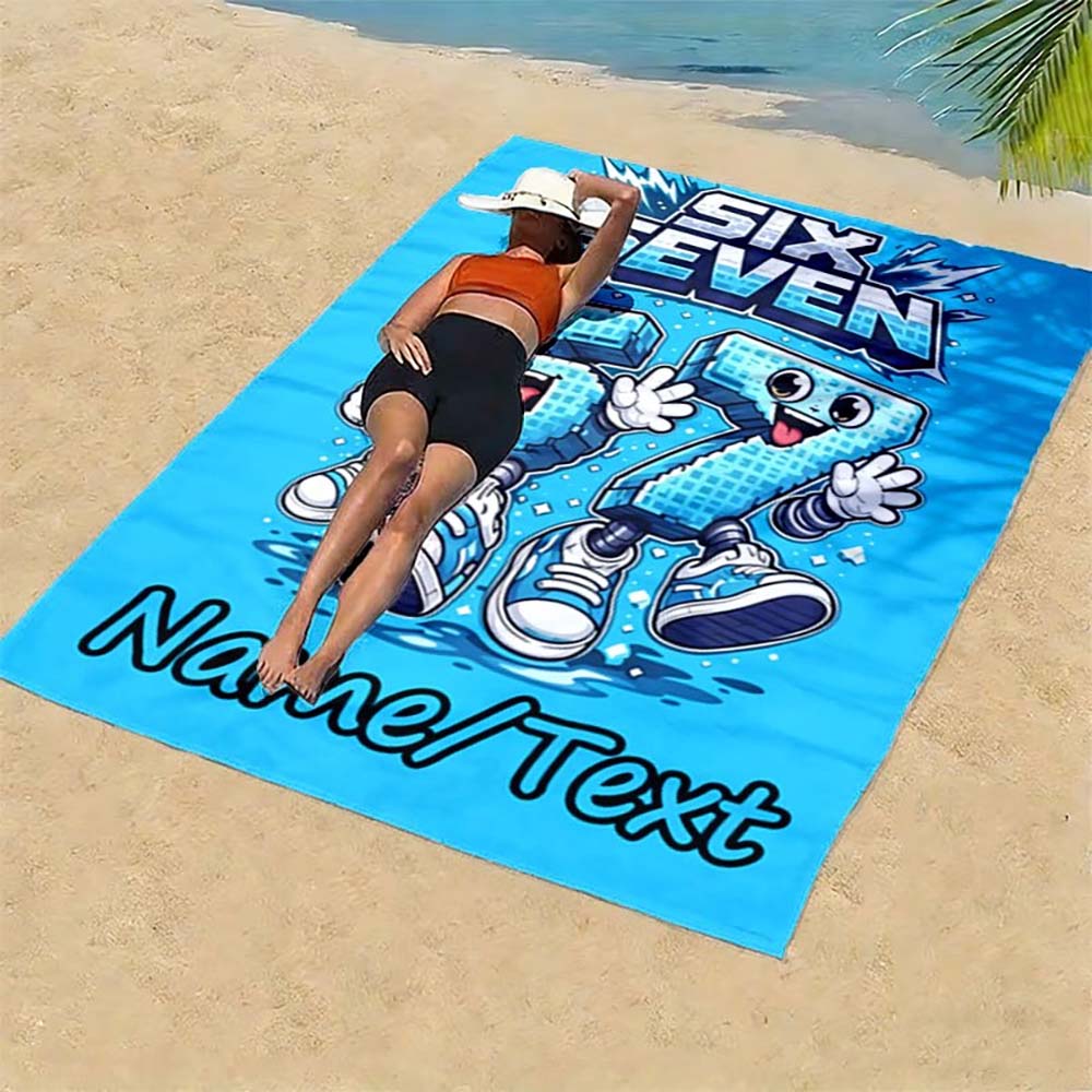 1pc  Personalized 67 Cartoon Number Beach Towel, Quick Dry Breathable Soft Custom Name Beach Towel for Summer Beach Vacation