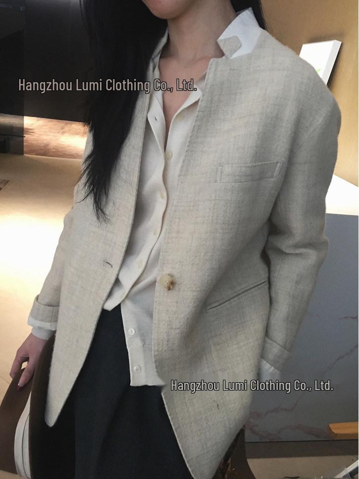 

Yi Lu J Simple Wool Linen Hand-stitched Stand-collar Suit Jacket H36607 Large