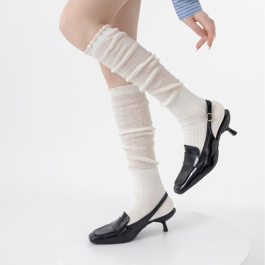 In The Early Autumn Of 2025, New Products, Fungus Edge Calf Socks, Bow Splicing, High Tube Solid Color Jk Knee Socks, Stacking Socks