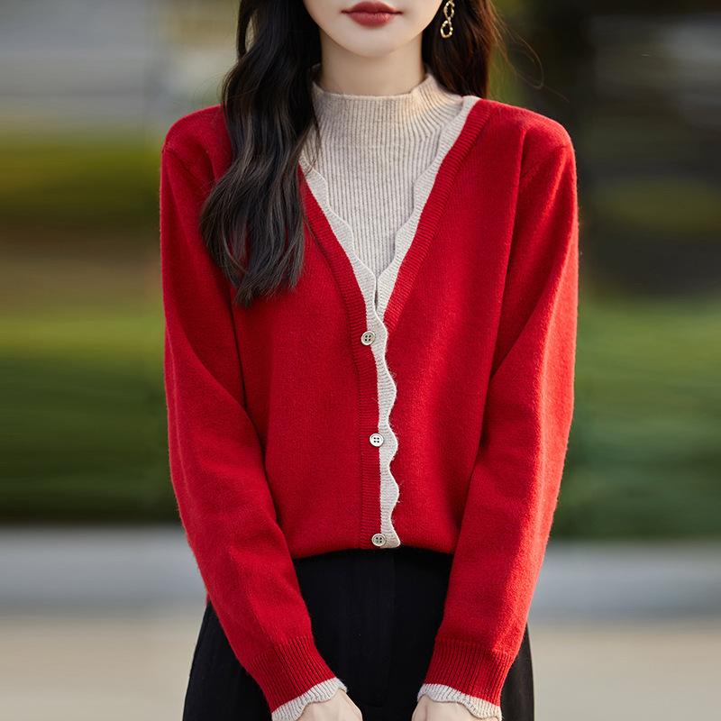 

Осенне-зимний женский вязаный свитер с высоким воротом, пуловер с длинными рукавами, низ свитера, топы XXL красный