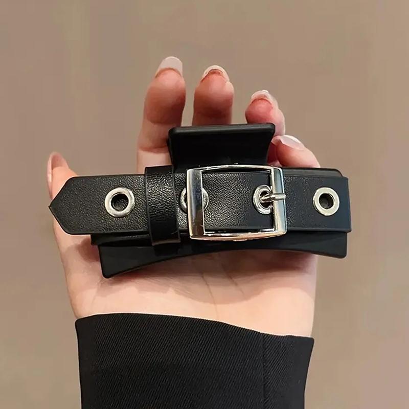 

Новый черный кожаный ремешок квадратная новинка заколка для волос панк стиль Y2K аксессуары для волос для женщин крутой зажим-акула уникальная заколка для волос