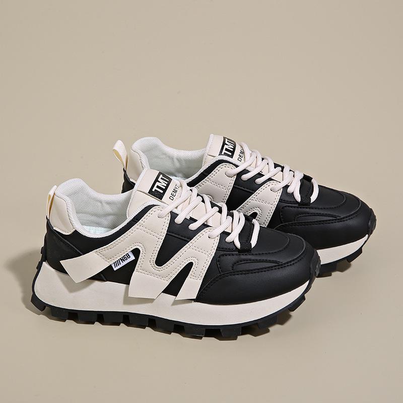 2025 Spring Women's Breathable White Korean Style Sneakers - Thick Sole Versatile Sports Casual Running Shoes