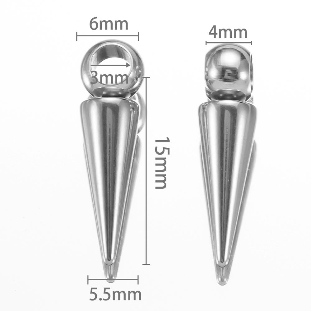10PCS Stainless Steel Cone Bullet Choker Charms Spike Beads Pendants for Women Man Hoop Earring Necklace Jewelry Making Supplies