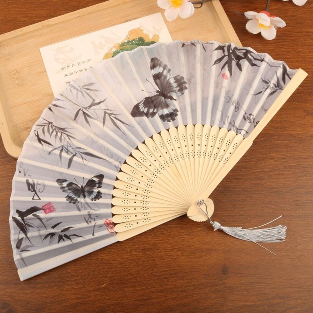 Butterfly Chinese Art Fan Bamboo Frame Hand Fan Elegant Vintage Silk Folding Fan  Home Decor