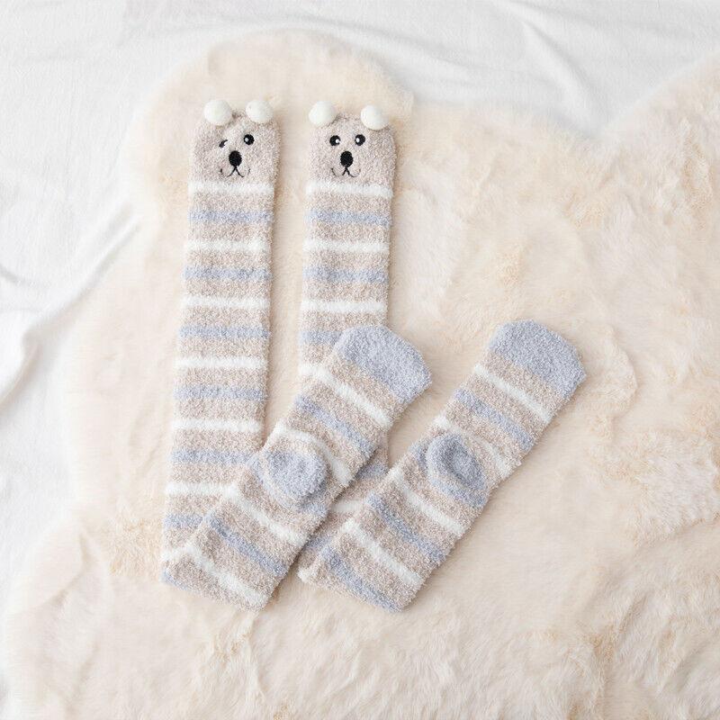 Kurze/lange flauschige warme Bettsocken, kniehoch, für den Winter, schwarze Pfote, Katze im Hut, weich