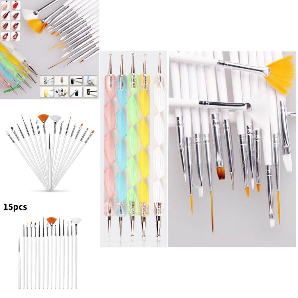 Nail Art Drawing Brush Set 15 Pack With Long Wooden Handles For Nail Decoration And Gel Painting
