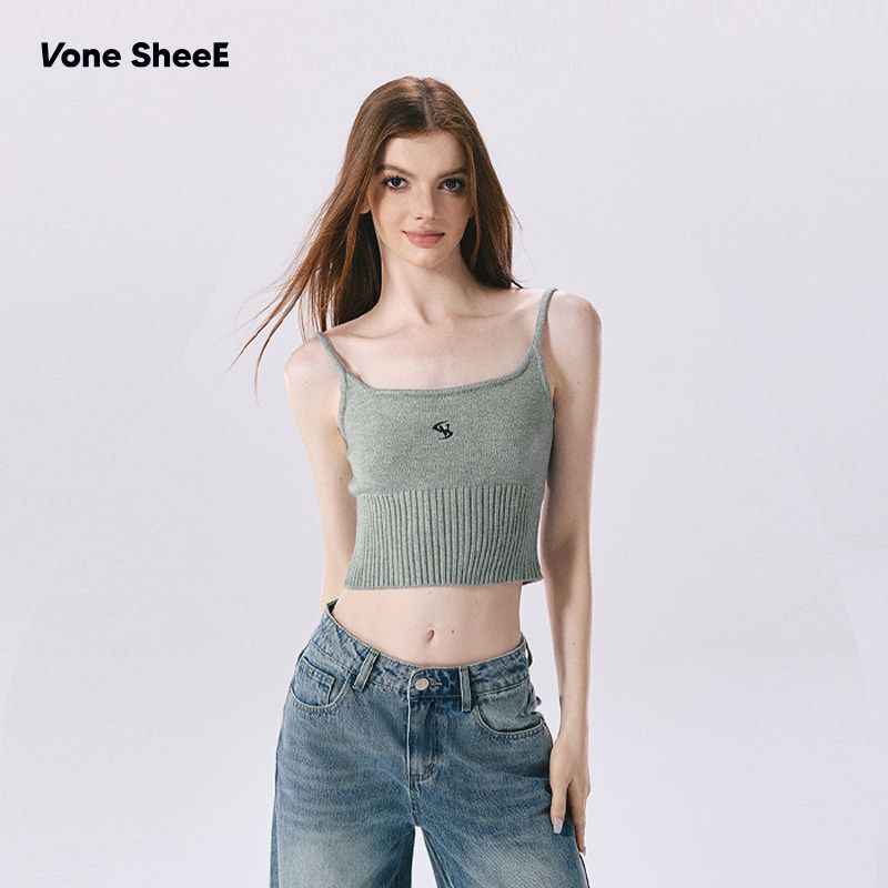 Vone Sheee American vintage Sweater Vest Women Short Slim fit Gyaru Small Top Sling Outer Wear Inner wear