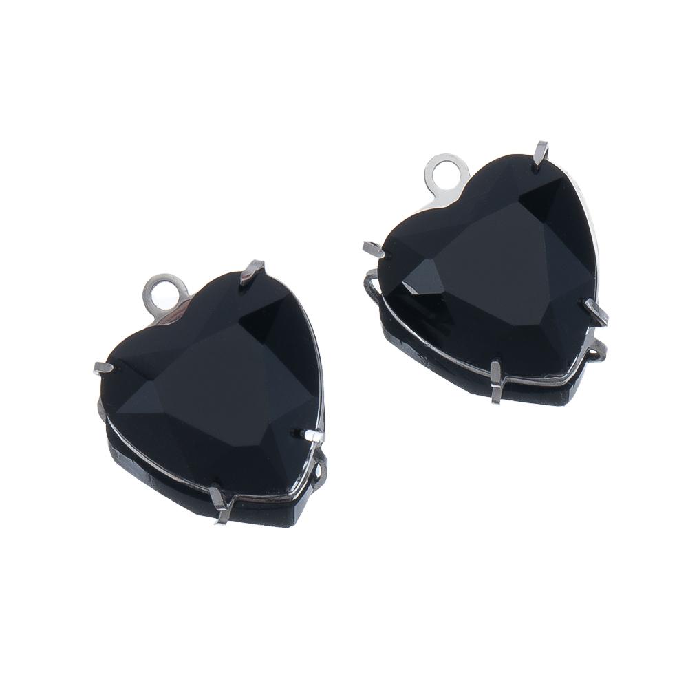 5pcs Stainless Steel Zircon Heart Pendants Base Clear Crystal Charm Beads with Hole for Necklace Making DIY Ear Jewelry Findings