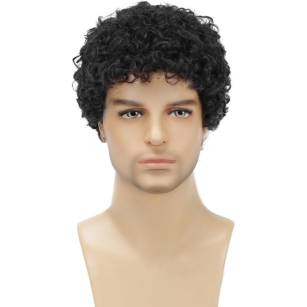 Men's Curly Short Wig Natural Black Heat Resistant Full Wig Cosplay Costume Light Brown M508
