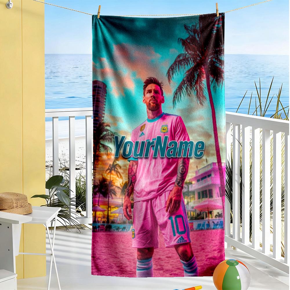 Messi Personalized Text Beach Towel Quick-Dry Soft Microfiber Portable for SwimmingBeachCamping Travel Beach AccessoriesGym