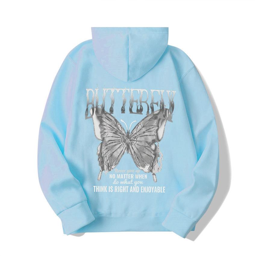 2025 European and American new letter fashion multi-color butterfly casual hooded fleece sweater