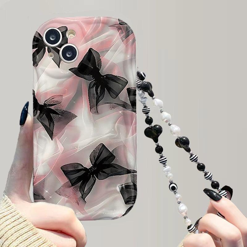 Cute Pink Bow Love Chian Strap 3D Wave Case For Honor Magic 7 Lite 400 Lite Pro X9B X9D X7D X7A X8A X6B X6A X7B X8C Cover Silico