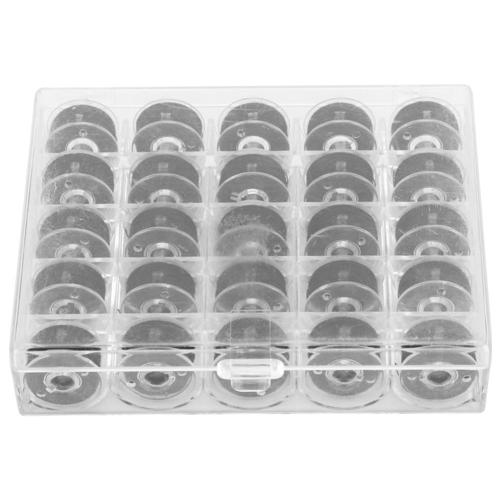 25Pcs Black Bobbin Set Plastic Side Clear Storage Embroidery Thread High Speed Industrial Grade Sewing Thread Home Embroidery