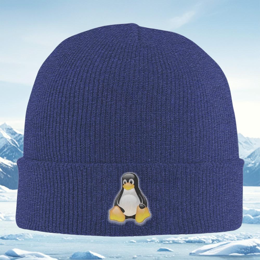 Tux Penguin Black White Yellow Shape Men Women Unisex Knitted Hat Beanie Pullover Cap Winter Thermal Warm Christmas Outdoor Cycl