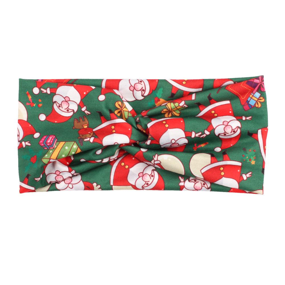 Bandeau de Noël Père Noël & Bonhomme de neige avec clochettes, bois de renne et motif canne de Noël - Design élastique noué