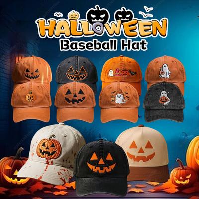 Halloween Pumpkin Ghost Embroidered Baseball Hat Breathable Outdoor Sports Casual Hat Sun Protection Party Baseball Cap Unisex