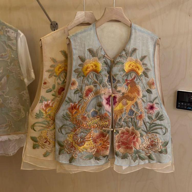 

2025 лето новый жилет с вышивкой и пряжкой жилет жилет жилет тонкий топ доставка M (under 50kg recommended)