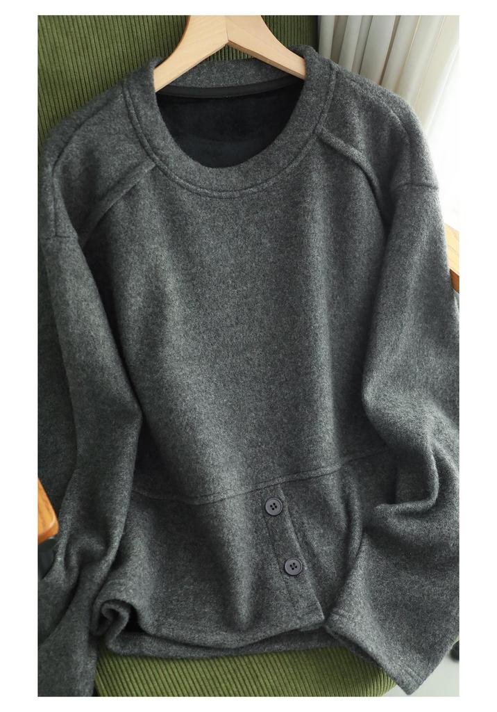 Women's Brushed Fleece Sweatshirt - Winter Style, Round Neck, Versatile, Loose, Slimming, Thickened Long Sleeve Top