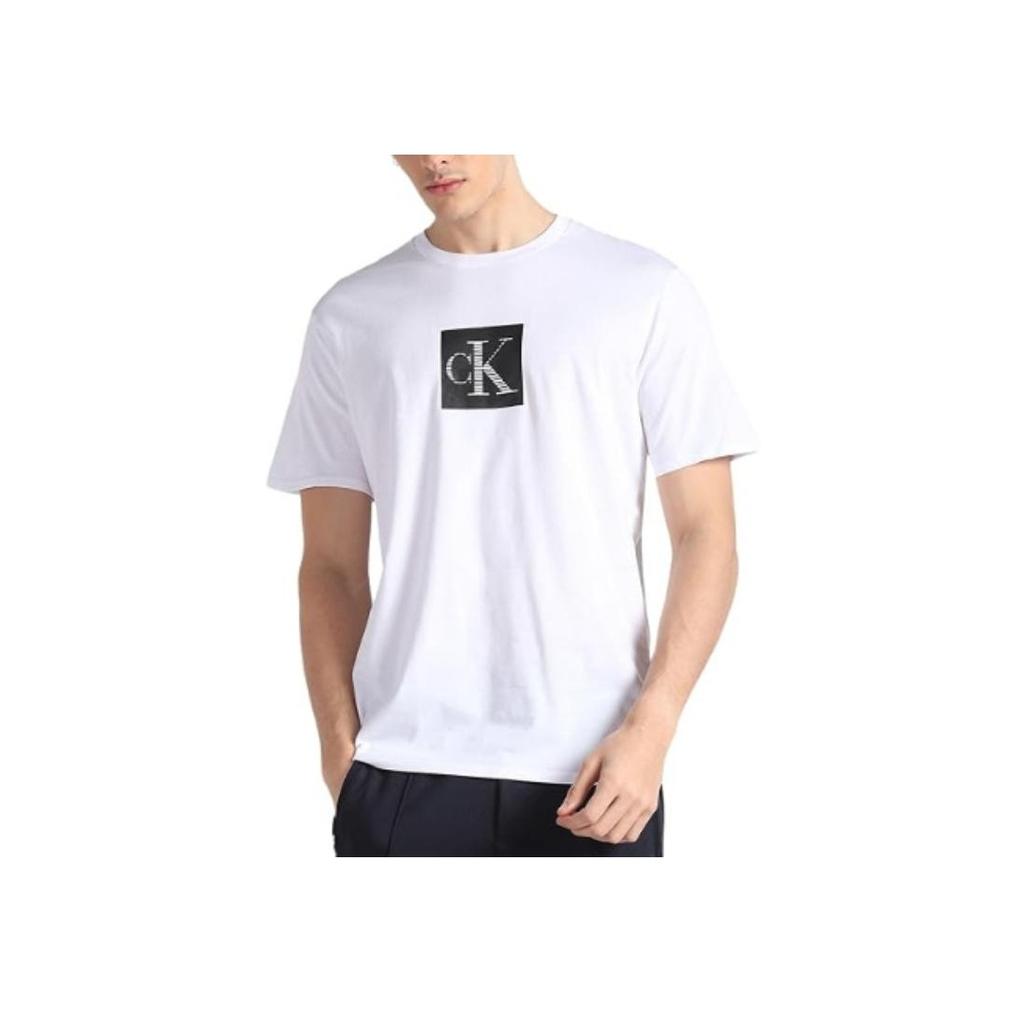 Calvin Klein Color Block Letter Print Crew Neck Short Sleeve T-Shirt Men Tops White 40IC811-540