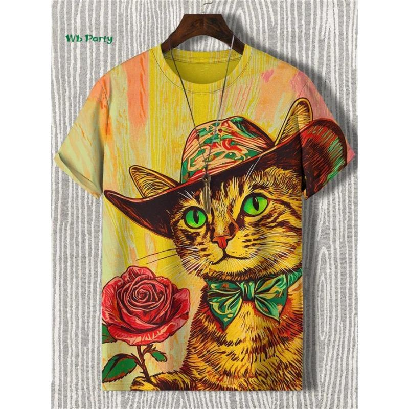 Fashion Men's T-Shirt 3D Cat Print Short Sleeve T-Shirt Art Design Funny T Shirt Summer Street Casual Oversized Men's Clothing