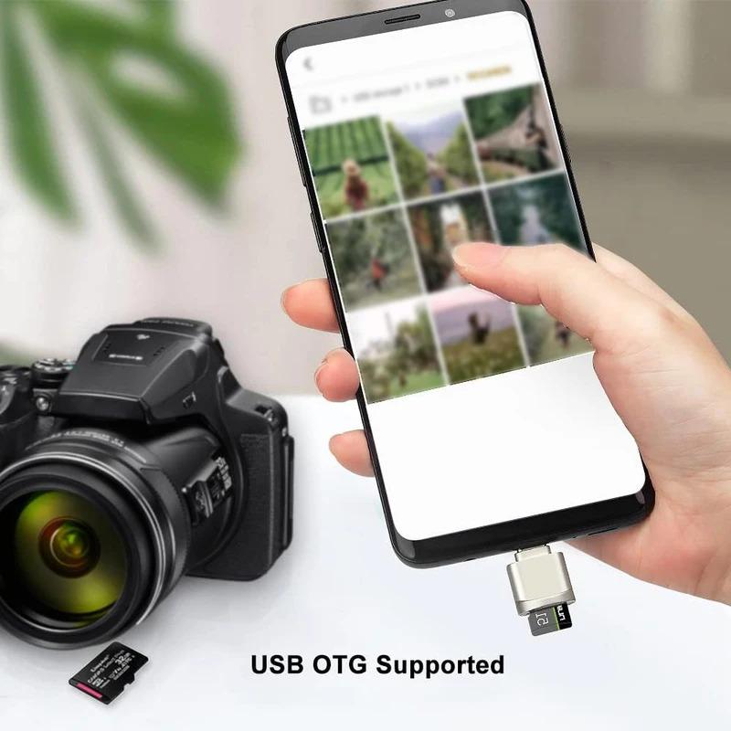Type C TF Reader With Zinc oy Shell, SD Card Reader with USB C to USB Adapter, Suitable for Laptop, MacBook, Samsung Galaxy