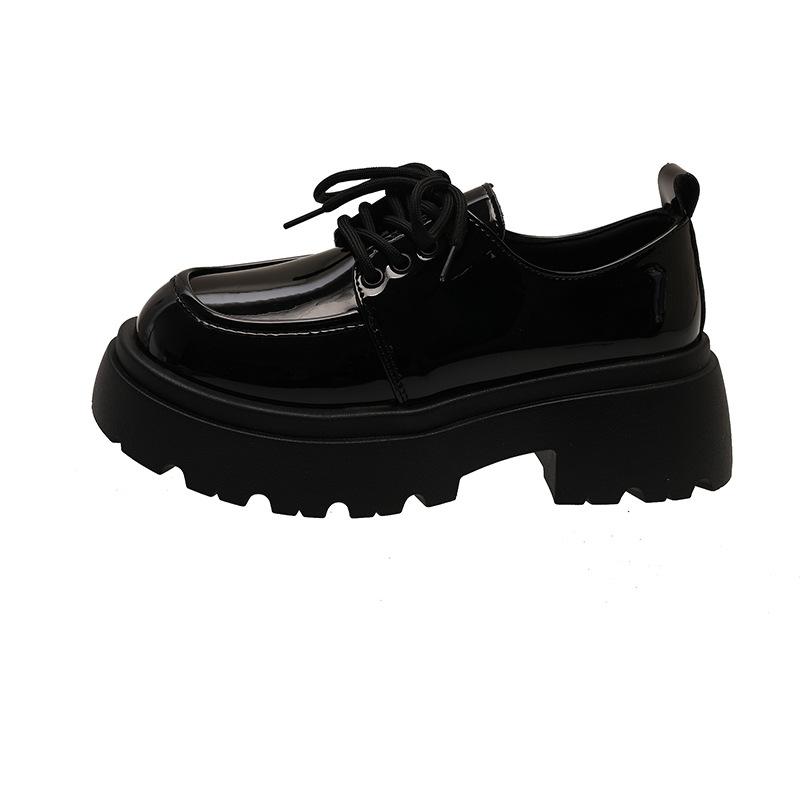 

Маленькі шкіряні туфлі на платформі в британському стилі, жіночі нові весняні 2025 р., універсальні чорні одномісні туфлі jk, лофери-мафіни ins tide 35