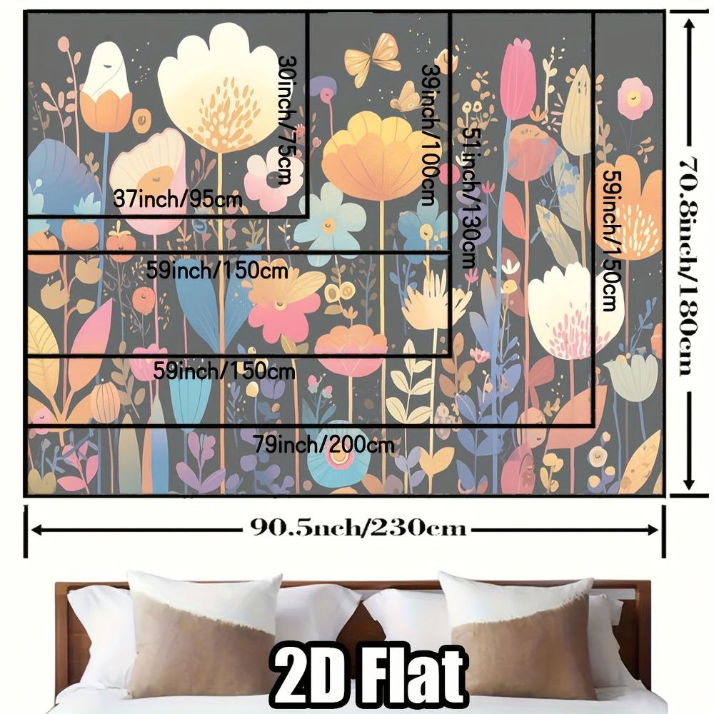 Colorful Tulips And Daisies Flowers Digital Printing Polyester Wall Tapestry Suitable For Use In Living Rooms Offices Bars Party