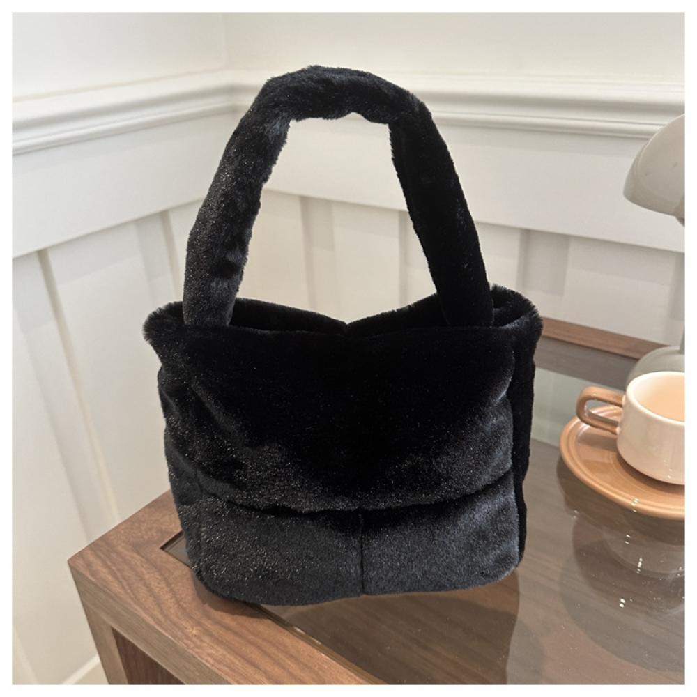 

Women Plush Shoulder Bag Fashion Solid Color Small Handbag Casual Furry Tote Purse for Winter Ladies Clutch Purse Shopper Bag чорний
