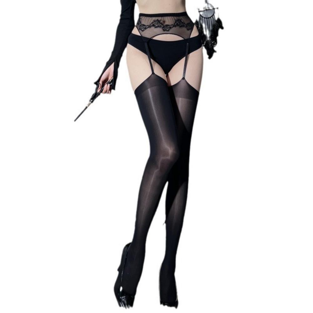 Horse Oil Silky Shiny Lace Stockings Black Sexy Oily Ultra-thin Integrated Suspenders Summer Sex Horse Oil Socks