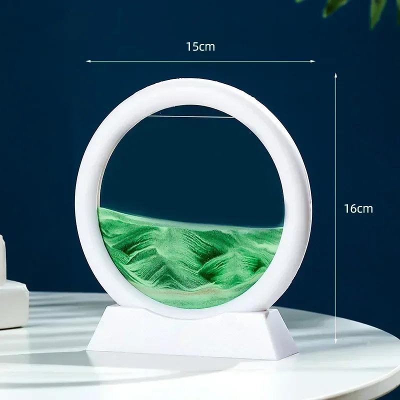 3D Ruchomy Obraz Sztuki Piasku Okrągły Szkło Głębinowy Krajobraz Piasku Klepsydra Ruchomy Piasek Rzemiosło Płynący Obraz Biuro Wystrój Domu Prezent