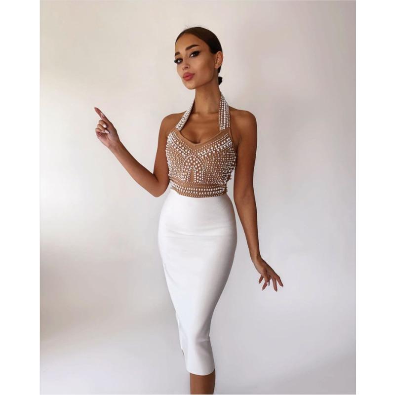 Autumn New Hip-hugging Skirt Halterneck Sleeveless Zipper Tight Sexy Bandage High-waisted Skirt Slimming Dress