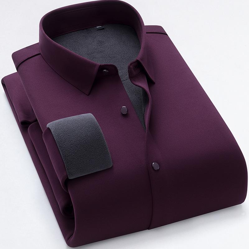 Winter Seamless Long-sleeved Shirt Brocade Ammonia Elastic Warm Piled Thickened Men's Business Casual Professional Shirt