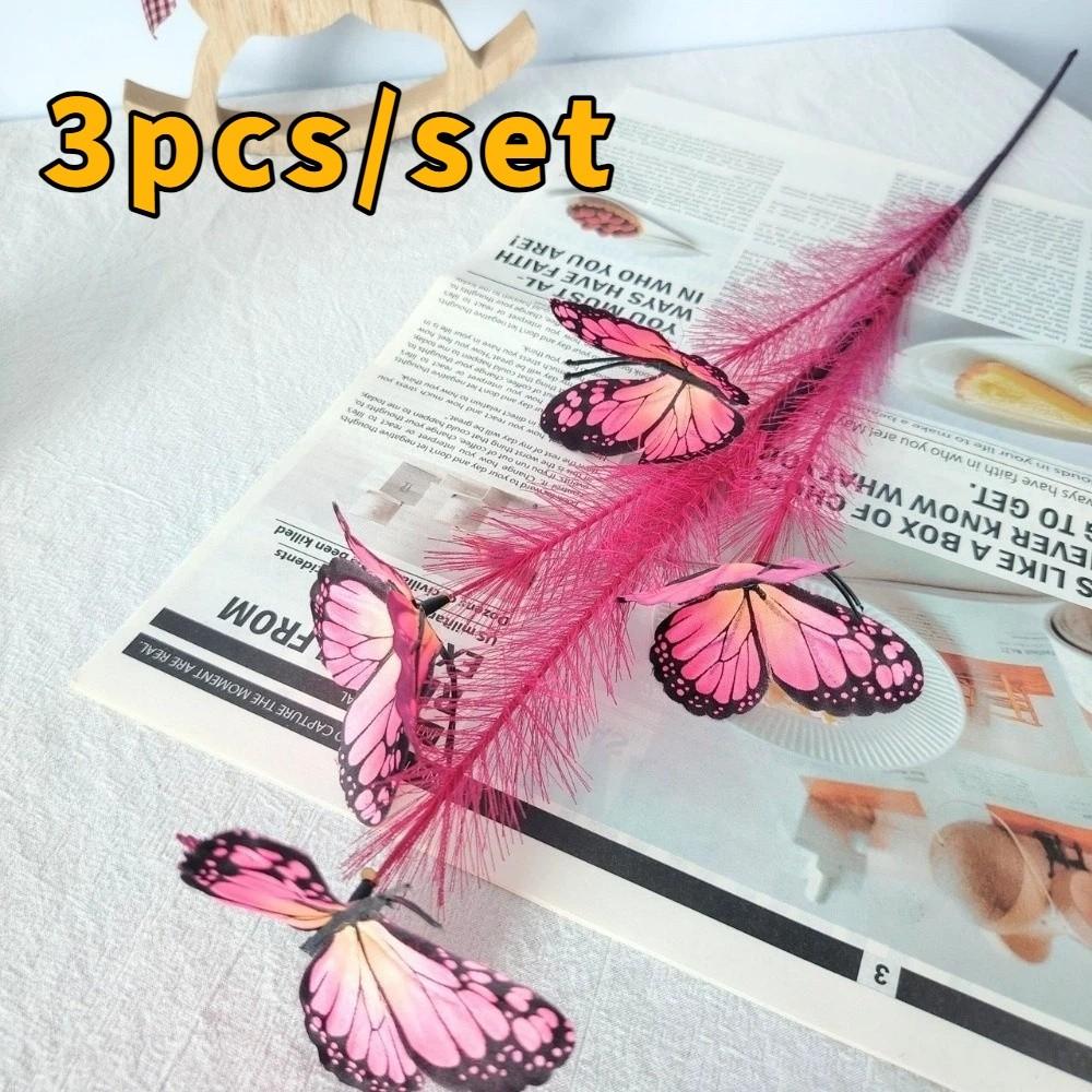 3pcs/set Multi-Color Artificial Butterfly Reed Lifelike Long Branch Butterfly Branch Bouquet Vivid Colors Butterfly Flowers