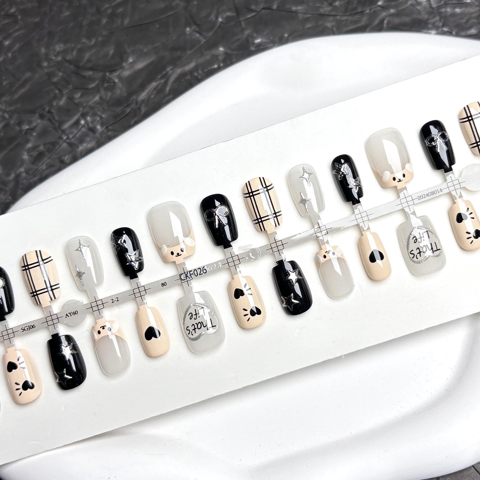 

Милый щенок черно-белый расписанный вручную мультяшный бант граффити накладной нейл-арт