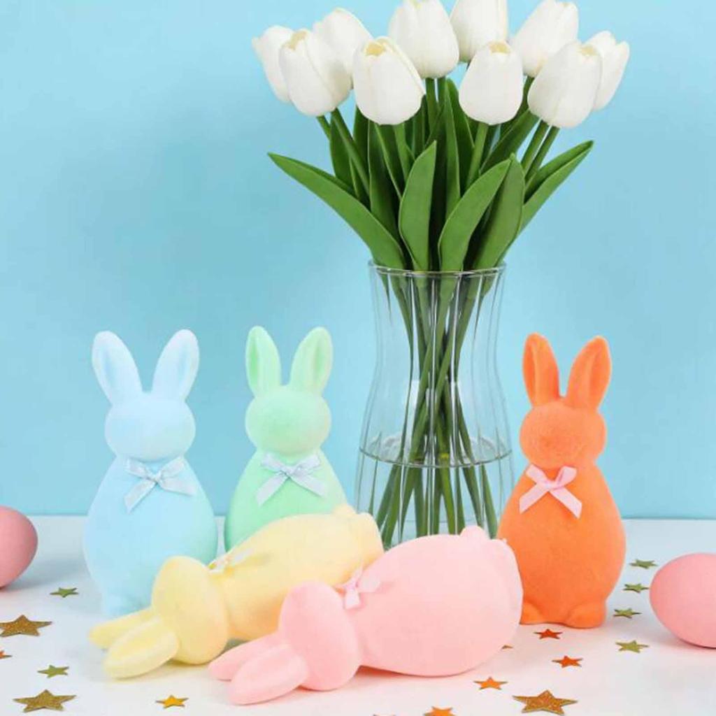 Mini Rabbit Figurine Flocked Foam Bunny Sculpture Animal Ornament for Office Car Dashboard Easter Festival Decor