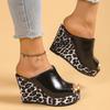 Fashion Women Leopard Wedge Sandals Retro Slip On Platform High Heel Sandals Summer Thick Sole Peep Toe Shoes Women Zapatos De Mujer